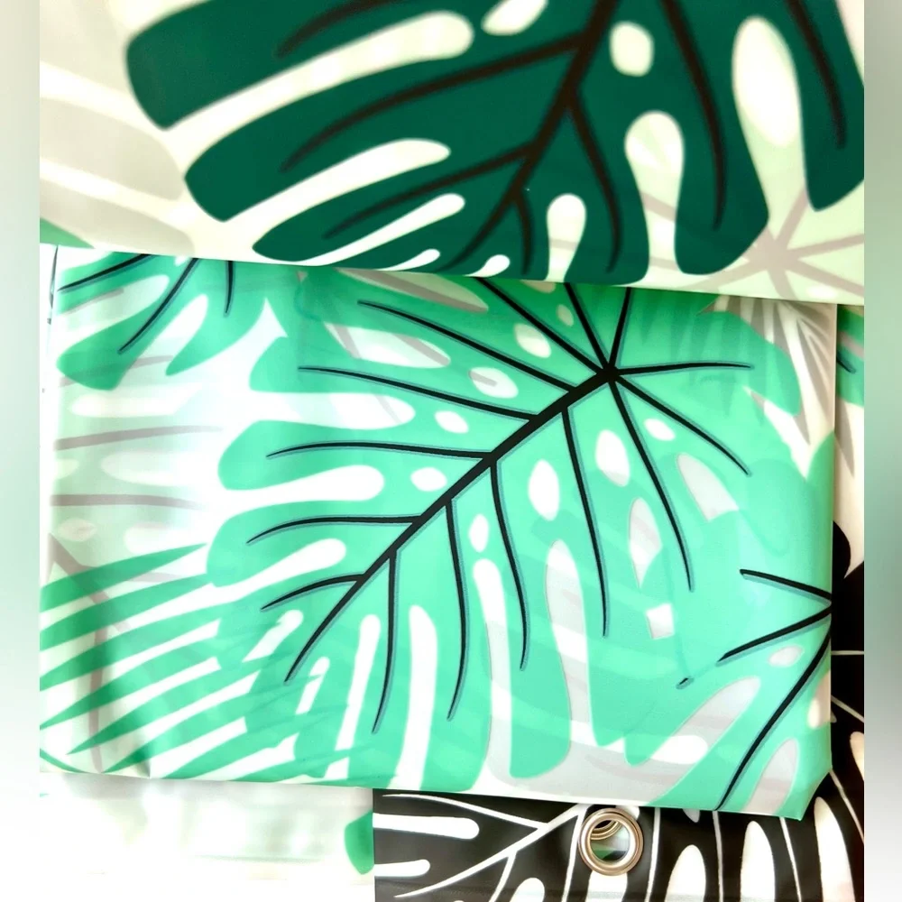 Large Tropical Green Leaves Peva Shower Curtain with Metal Grommets Monstera